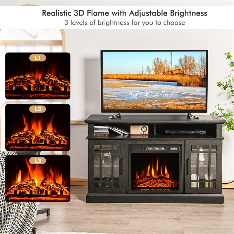 48" Fireplace TV Stand for TVs up to 50", Entertainment Center with 18" Electric Fireplace & 2 Side Cabinets