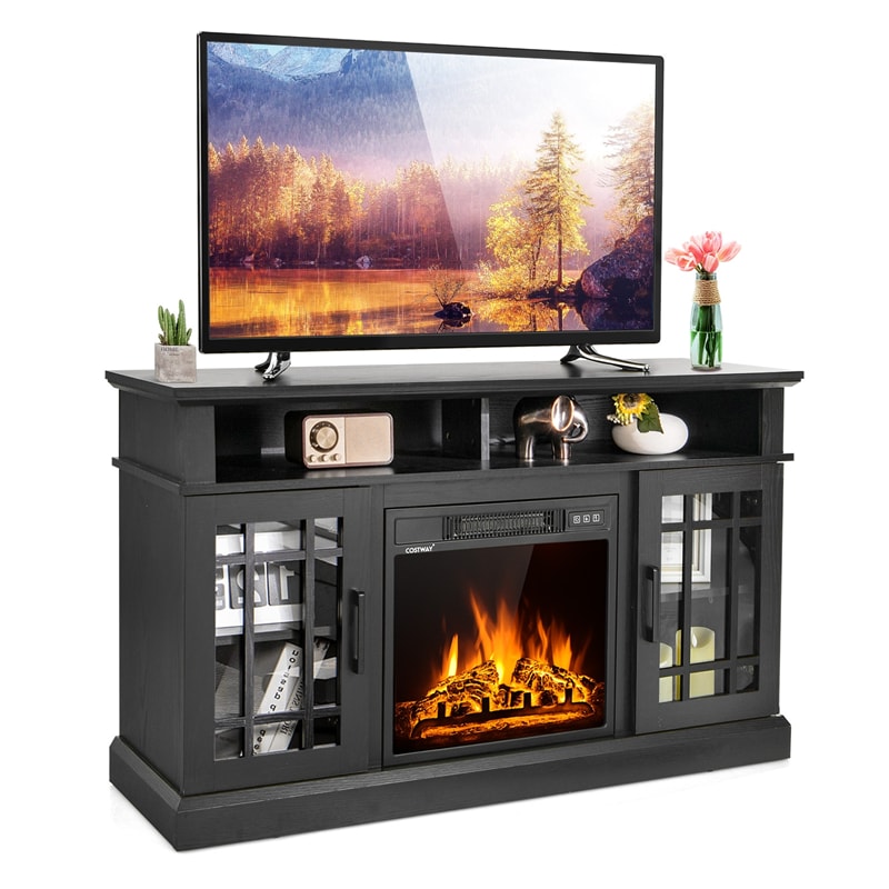 48" Fireplace TV Stand for TVs up to 50", Entertainment Center with 18" Electric Fireplace & 2 Side Cabinets