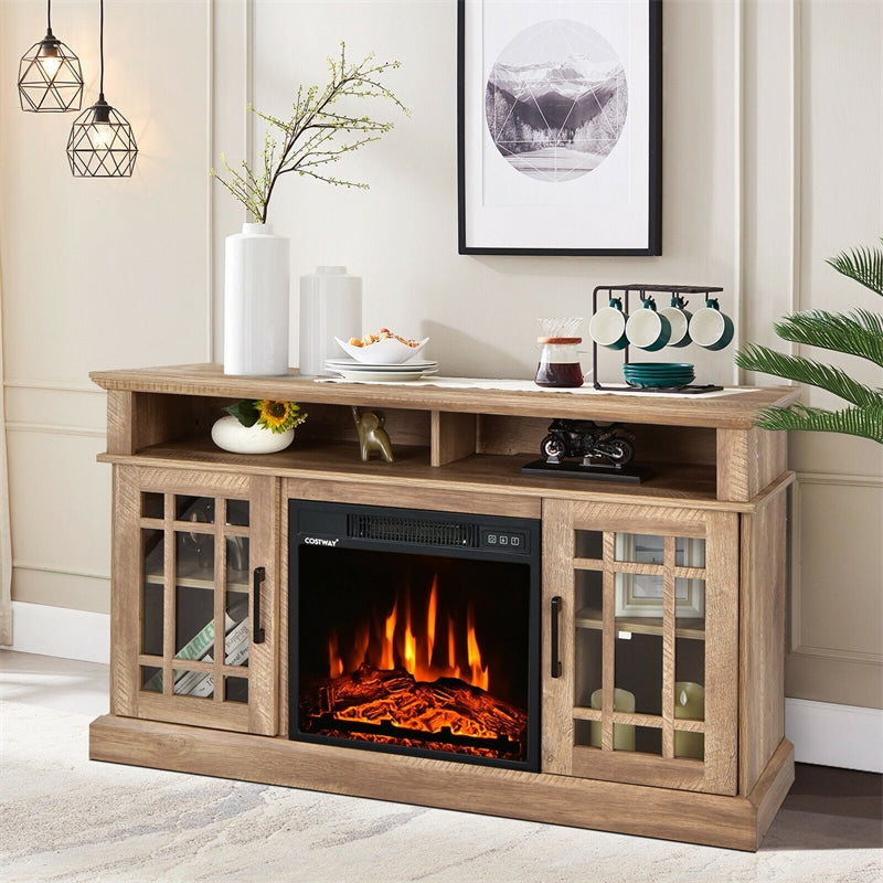 48" Fireplace TV Stand for TVs up to 50", Entertainment Center with 18" Electric Fireplace & 2 Side Cabinets