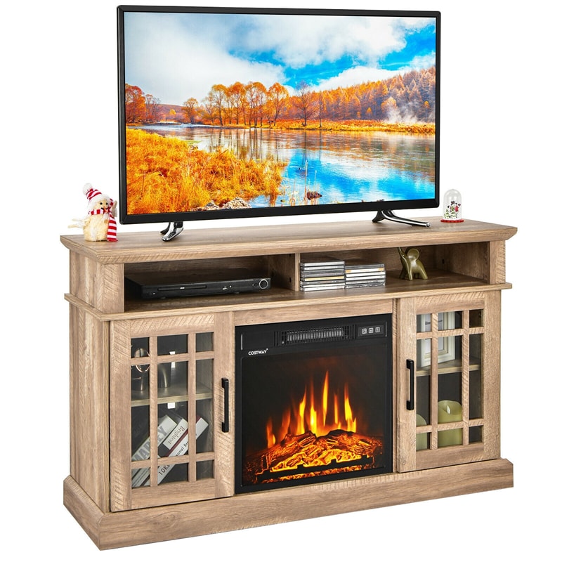 48" Fireplace TV Stand for TVs up to 50", Entertainment Center with 18" Electric Fireplace & 2 Side Cabinets