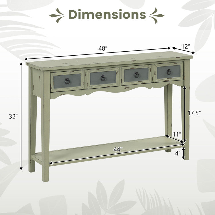 48 Inch Farmhouse Console Table with Drawers and Storage Shelf for Hallway and Entryway