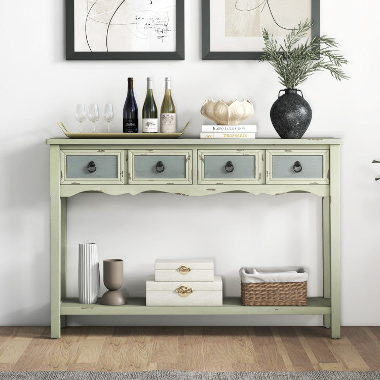 48 Inch Farmhouse Console Table with Drawers and Storage Shelf for Hallway and Entryway