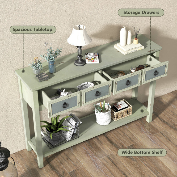 48 Inch Farmhouse Console Table with Drawers and Storage Shelf for Hallway and Entryway