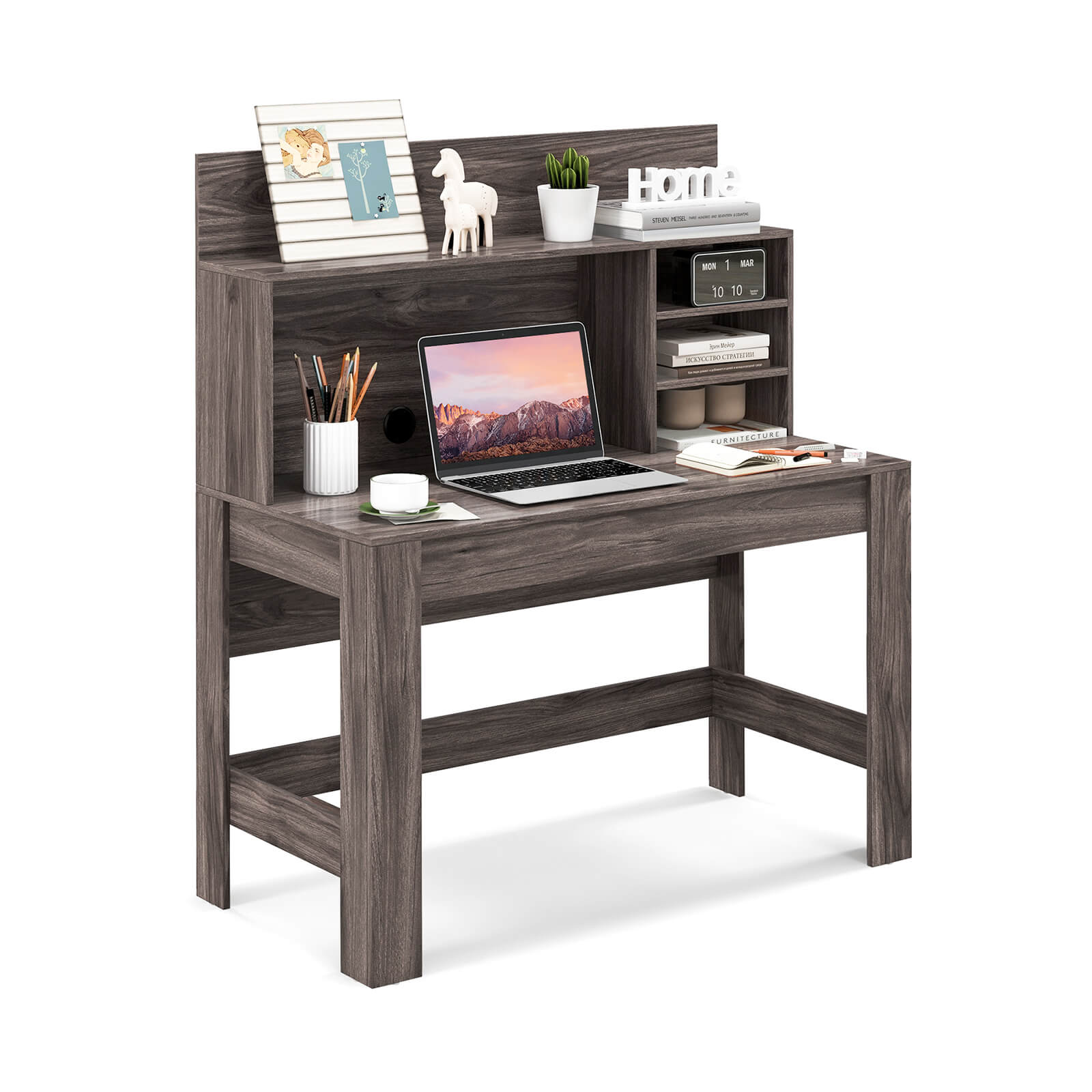 48 Inch Writing Computer Desk with Anti-Tipping Kits and Bookshelf