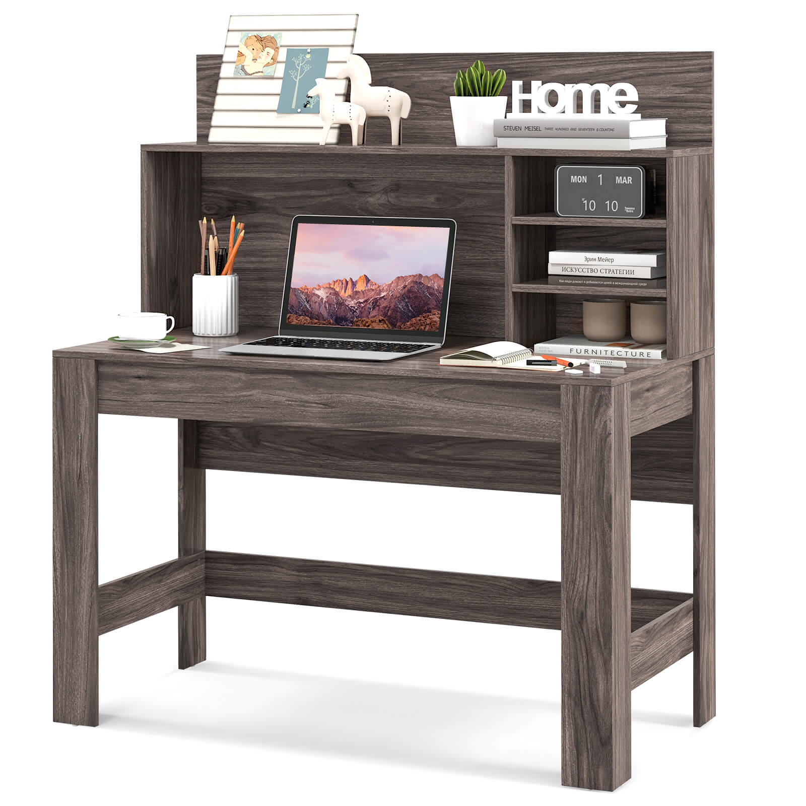 48 Inch Writing Computer Desk with Anti-Tipping Kits and Bookshelf