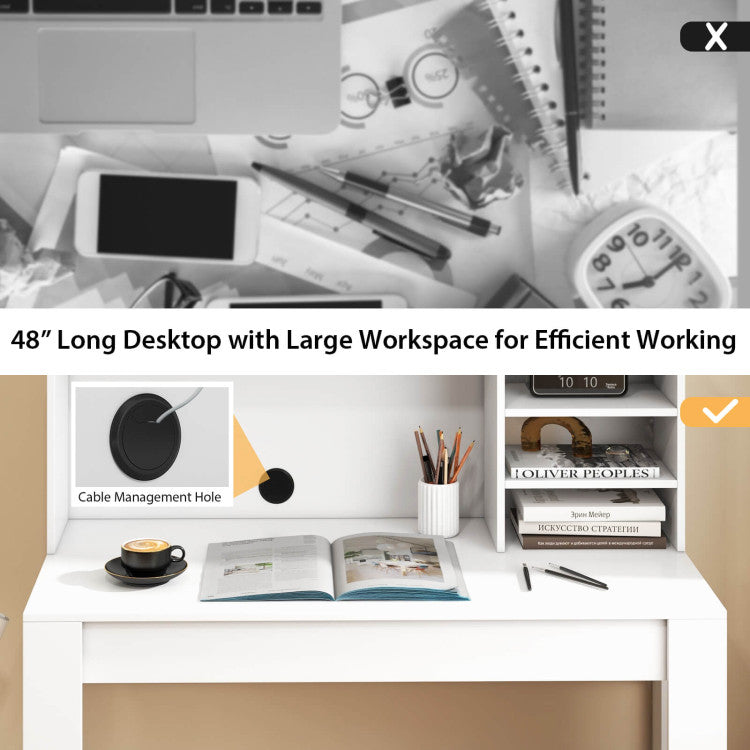 48 Inch Writing Computer Desk with Anti-Tipping Kits and Bookshelf