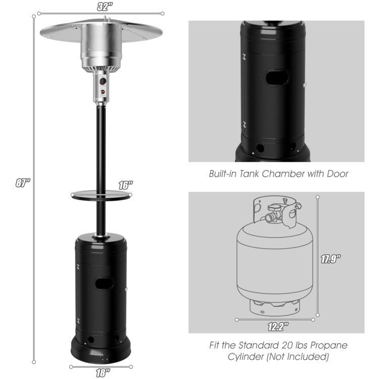 48,000 BTU Standing Outdoor Heater Propane LP Gas Steel with Wheels