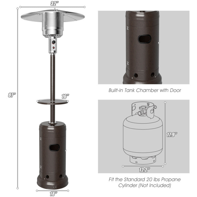 48,000 BTU Standing Outdoor Heater Propane LP Gas Steel with Wheels