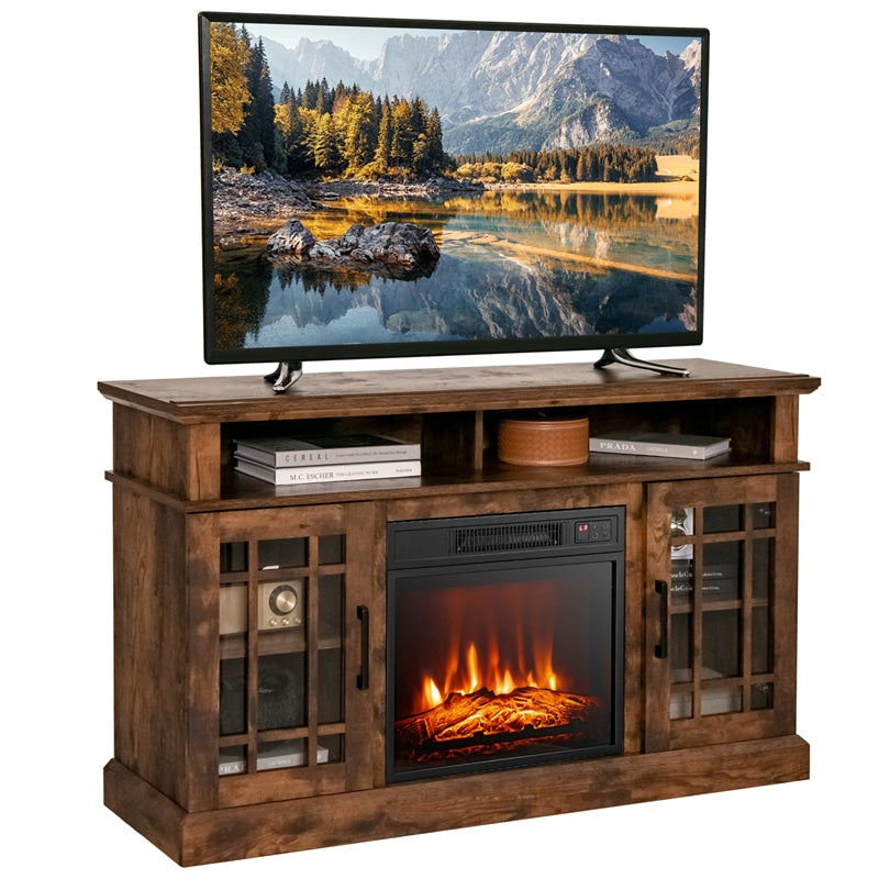 48" Fireplace TV Stand for TVs up to 50", Entertainment Center with 18" Electric Fireplace & 2 Side Cabinets