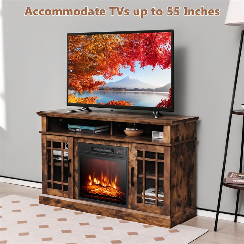 48" Fireplace TV Stand for TVs up to 50", Entertainment Center with 18" Electric Fireplace & 2 Side Cabinets