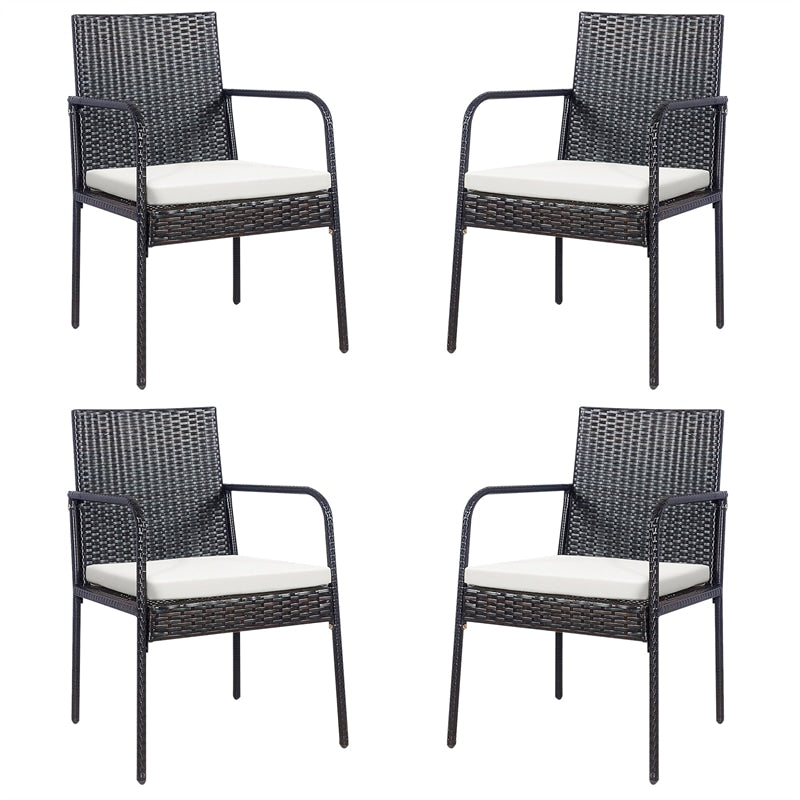 4 PCS Rattan Patio Dining Chairs Wicker Outdoor Chairs with Armrests & Cushions