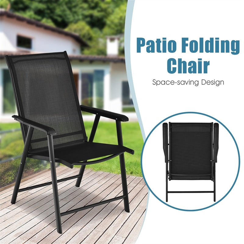 Set of 4 Patio Folding Chairs Steel Sling Dining Chairs for Lawn Garden Camping