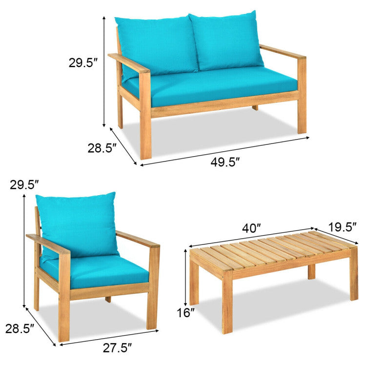 4 Pieces Acacia Wood Chat Set with Water Resistant Cushions for Pool & Outdoor Patio