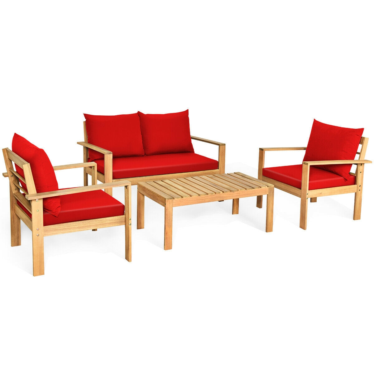 4 Pieces Acacia Wood Chat Set with Water Resistant Cushions for Pool & Outdoor Patio