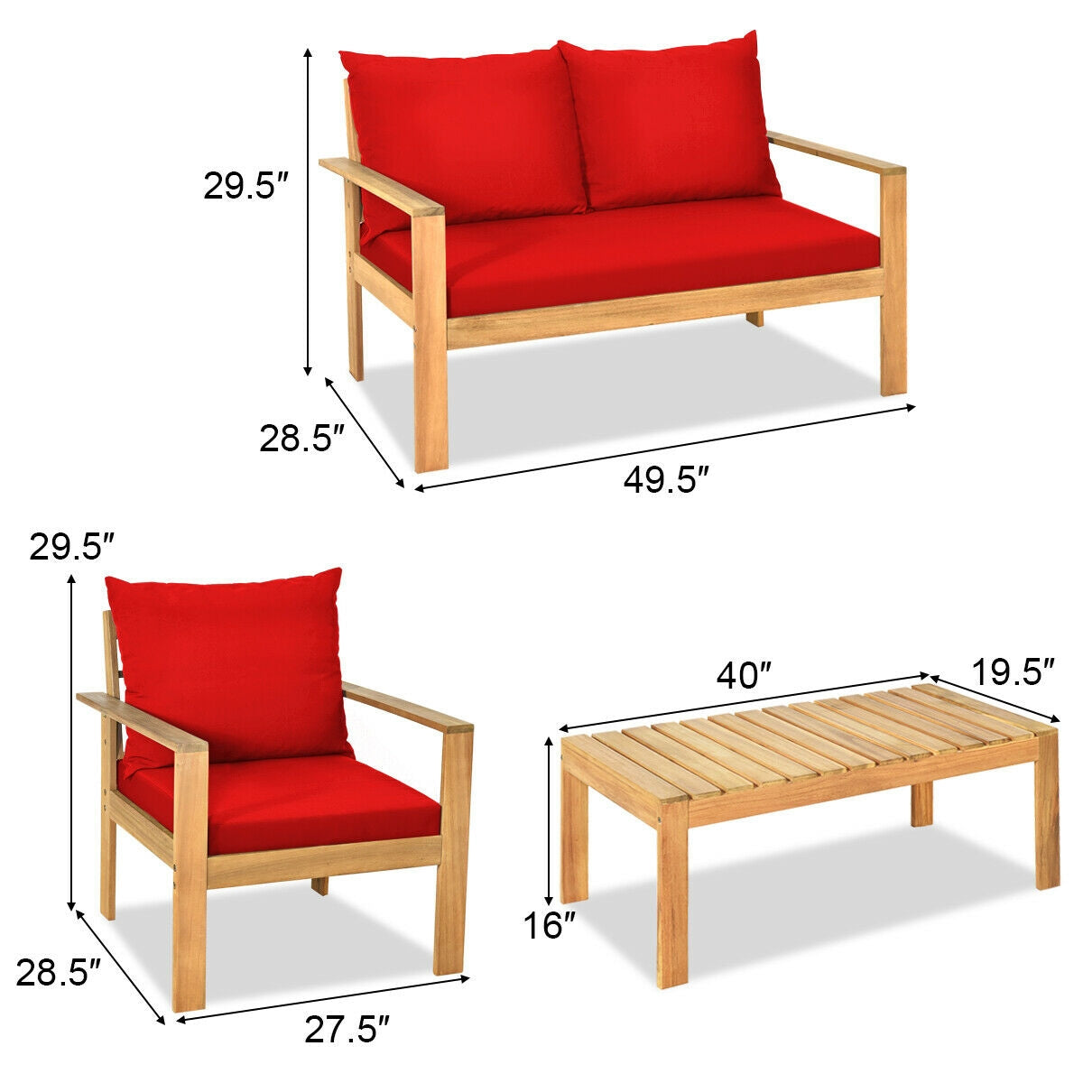 4 Pieces Acacia Wood Chat Set with Water Resistant Cushions for Pool & Outdoor Patio