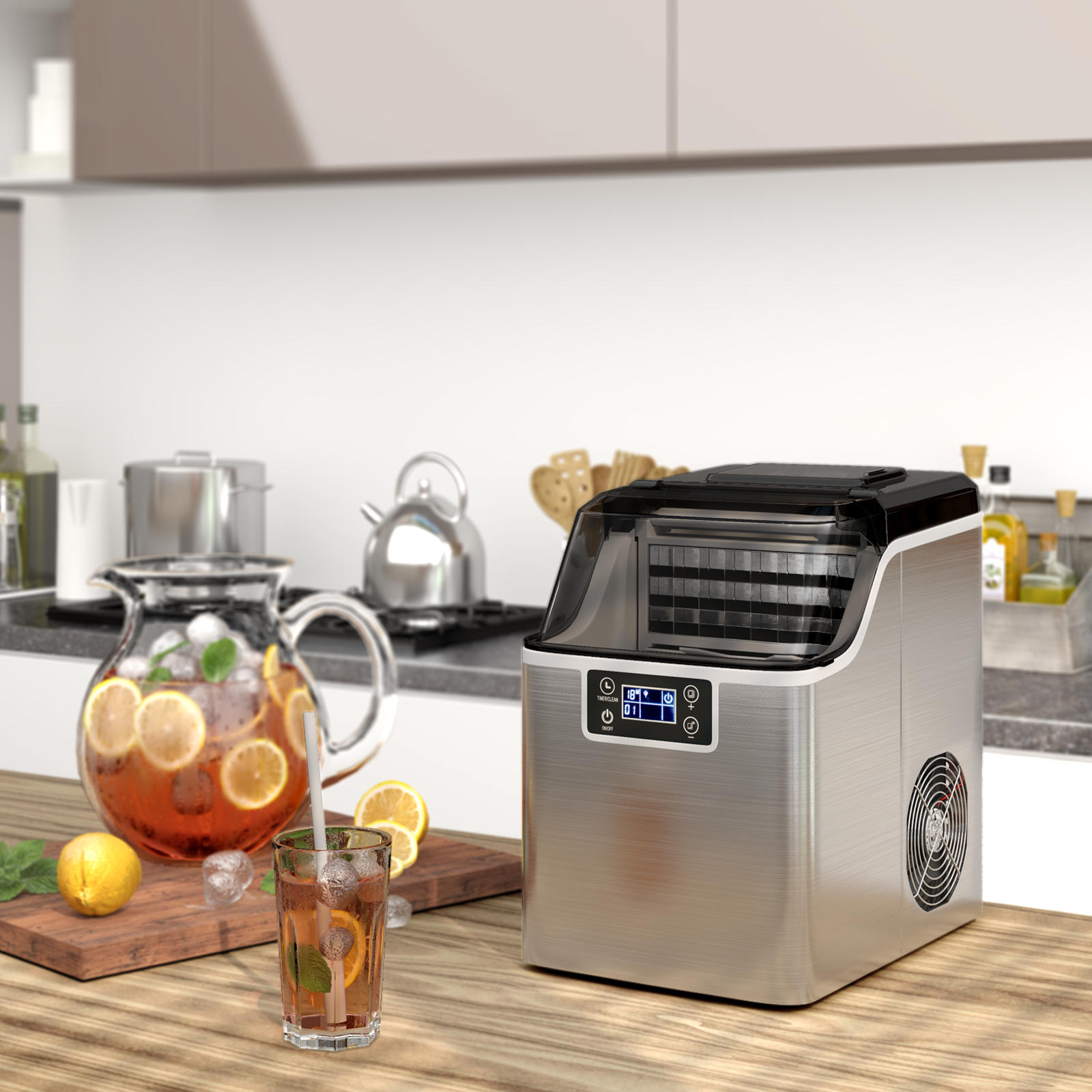 Electric Countertop Ice Maker with Ice Scoop and Basket