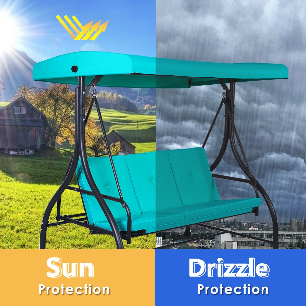 3 Seats Outdoor Swing Hammock with Adjustable Tilt Canopy