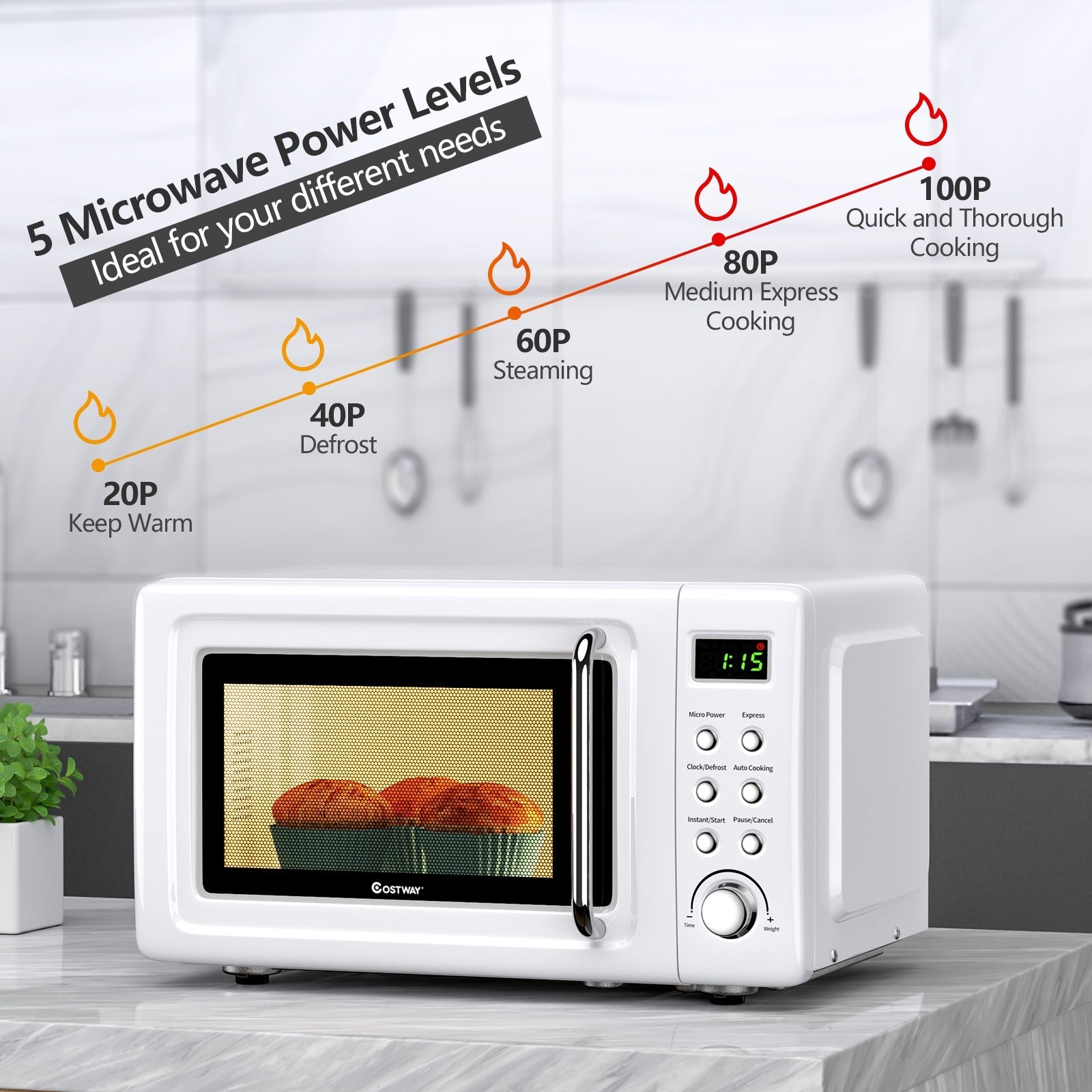 700W Countertop Microwave Oven with Auto Cooking Function and Child Lock Design