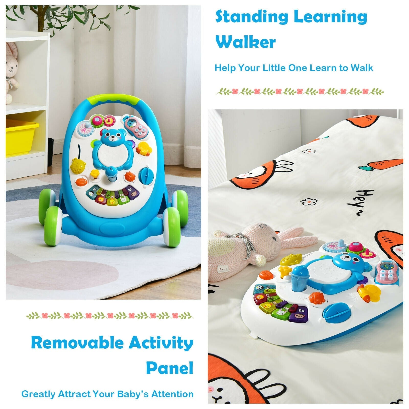 Sit-to-Stand Toddler Learning Walker with Kid Toys, Lights and Sounds