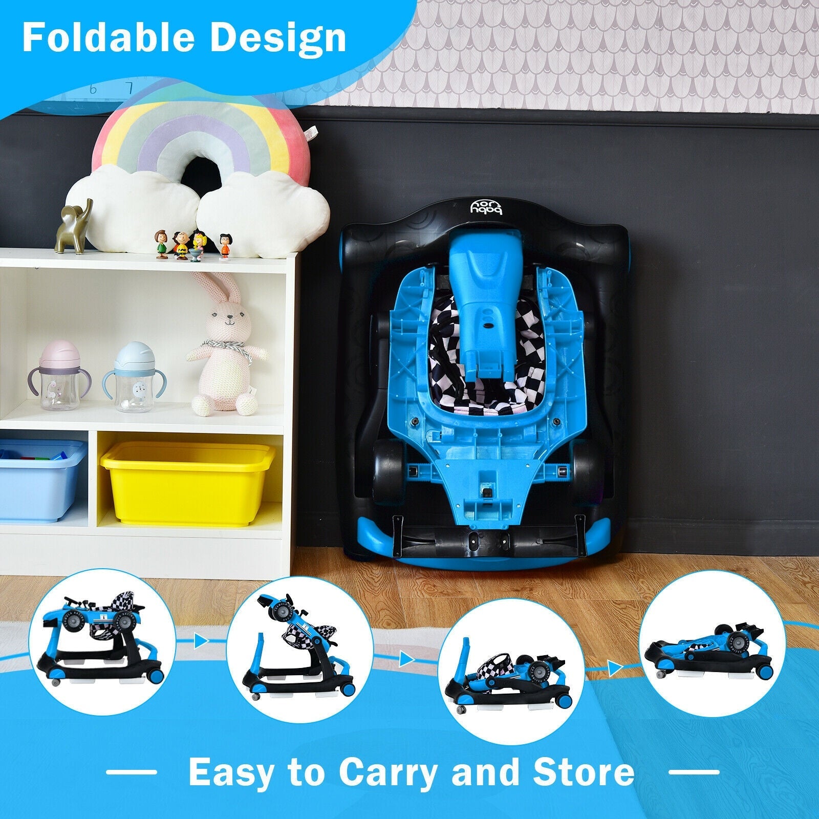 4-in-1 Folding Baby Stroller Baby Walker with Adjustable Height