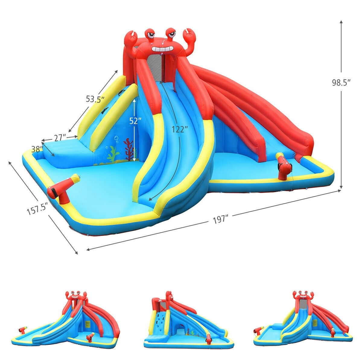 Inflatable Water Slide Bounce House with Water Cannon and 950W Air Blower