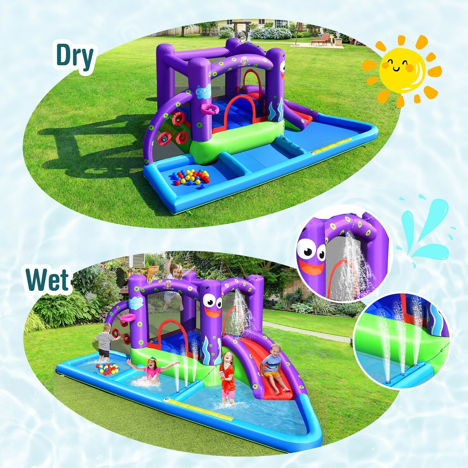 Inflatable Bounce House Castle Water Slide Park with Splash Pool and 750W Blower