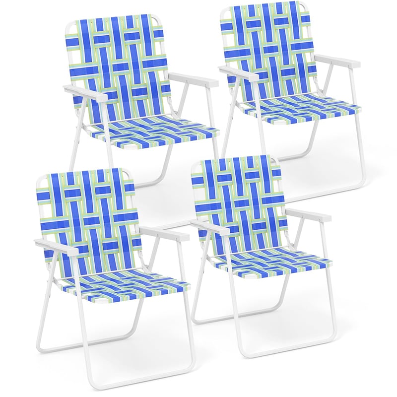 4 Pack Folding Beach Chairs Webbed Lawn Chairs Portable Lightweight Camping Chair with Armrest & Steel Frame