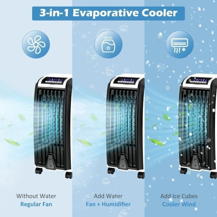 3 Wind Modes Portable Evaporative Air Cooler with Caster Wheels and Timer