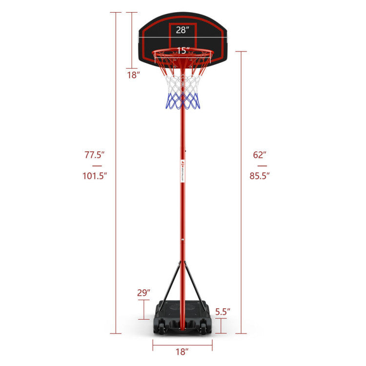 5-Level Adjustable Height Portable Basketball Hoop with Backboard and Wheels