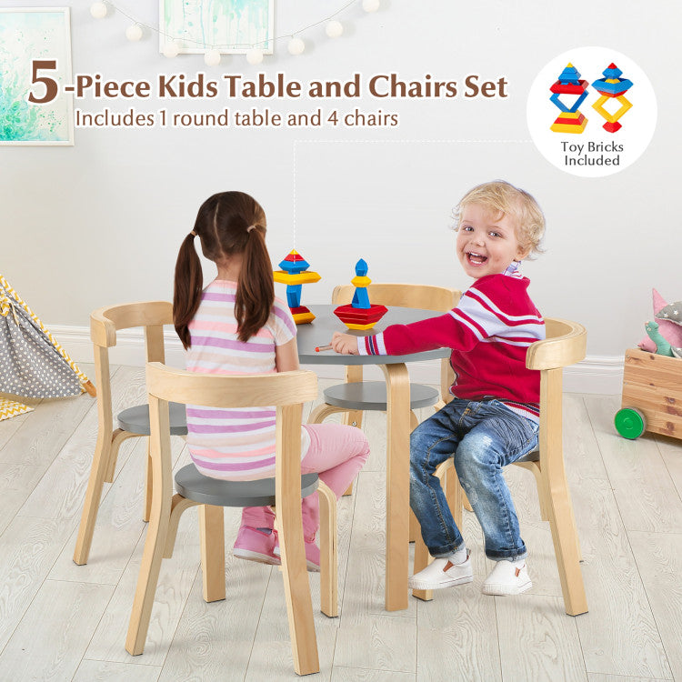 5-Piece Wooden Activity Table and Chair Set with Toy Bricks for Kids