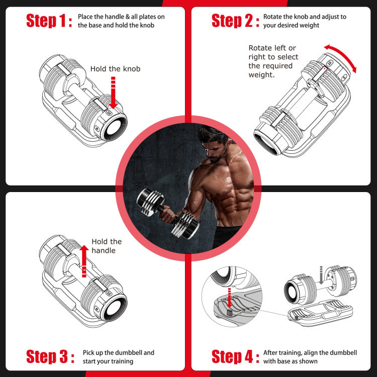5-in-1 Adjustable Weight Dumbbell with Anti-Slip Fast Adjust Turning Handle