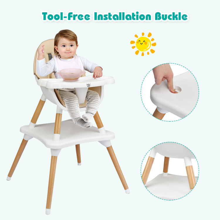 5-in-1 Baby Convertible Wooden High Chair with Detachable Tray and Seat Belt