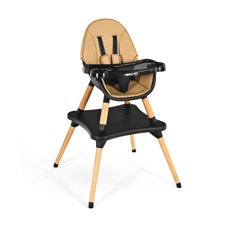 5-in-1 Baby Convertible Wooden High Chair with Detachable Tray and Seat Belt