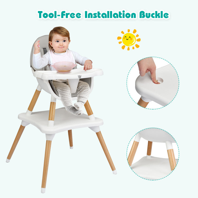 5-in-1 Baby Convertible Wooden High Chair with Detachable Tray and Seat Belt