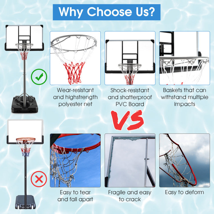 5.4-6.6FT Adjustable Height Basketball Hoop with 50 Inch Backboard