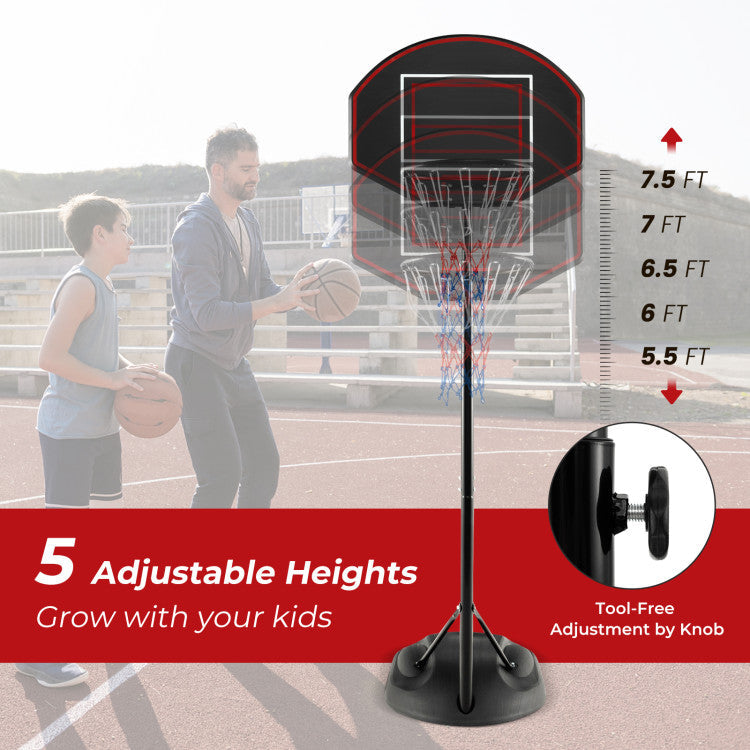 5.5 to 7.5 FT 5-Level Adjustable Basketball Hoop with Anti-Rust Stand and Wheels