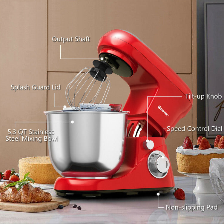 500 W 5.3 Qt 6 Speed Stand Kitchen Food Mixer with Dough Hook Beater