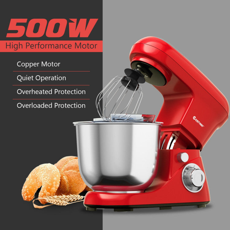 500 W 5.3 Qt 6 Speed Stand Kitchen Food Mixer with Dough Hook Beater