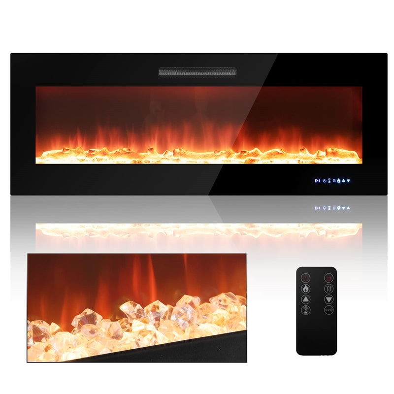 50" Electric Fireplace Insert 5000 BTU Recessed Wall Mounted Fireplace Heater with Decorative Crystal, Dual Control & 9-Level Adjustable Flame