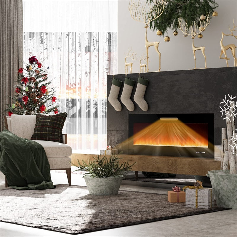 50" Electric Fireplace Insert 5000 BTU Recessed Wall Mounted Fireplace Heater with Decorative Crystal, Dual Control & 9-Level Adjustable Flame