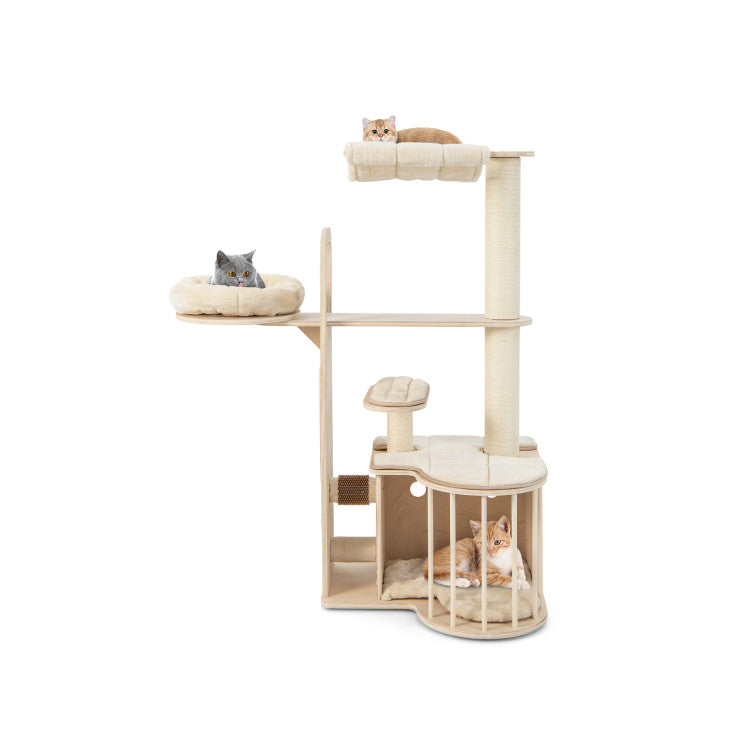 55 Inch Tall Multi-level Cat Tree Tower Condo with Washable Cushions