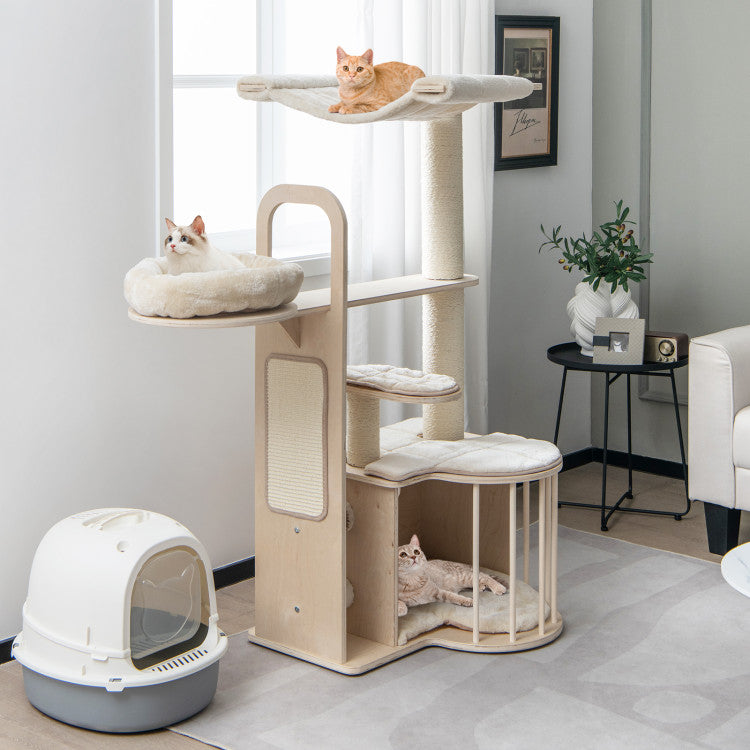 55 Inch Tall Multi-level Cat Tree Tower Condo with Washable Cushions