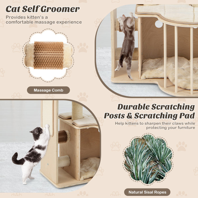 55 Inch Tall Multi-level Cat Tree Tower Condo with Washable Cushions