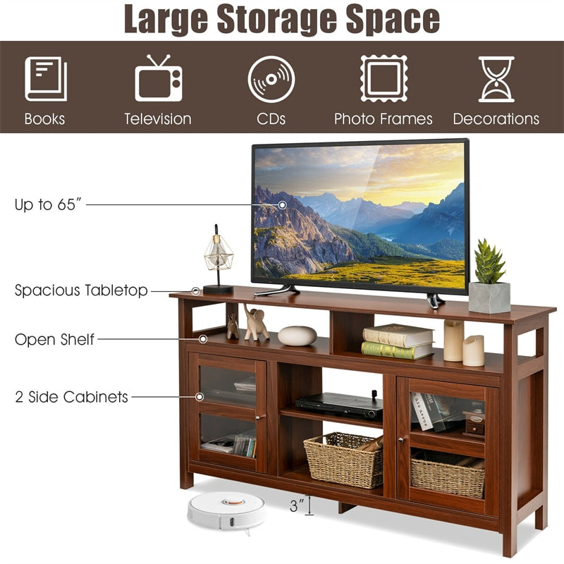 58 Inch Fireplace TV Stand Entertainment Console Center with 2 Cabinets for 18" Electric Fireplace & TVs up to 65"