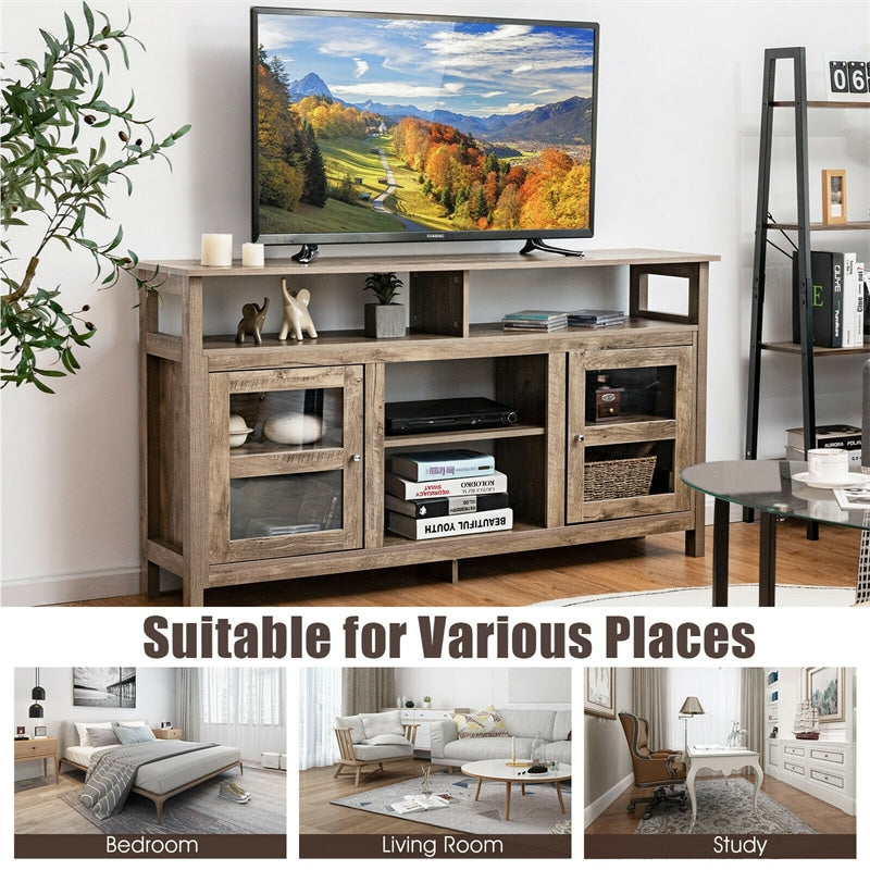 58 Inch Fireplace TV Stand Entertainment Console Center with 2 Cabinets for 18" Electric Fireplace & TVs up to 65"