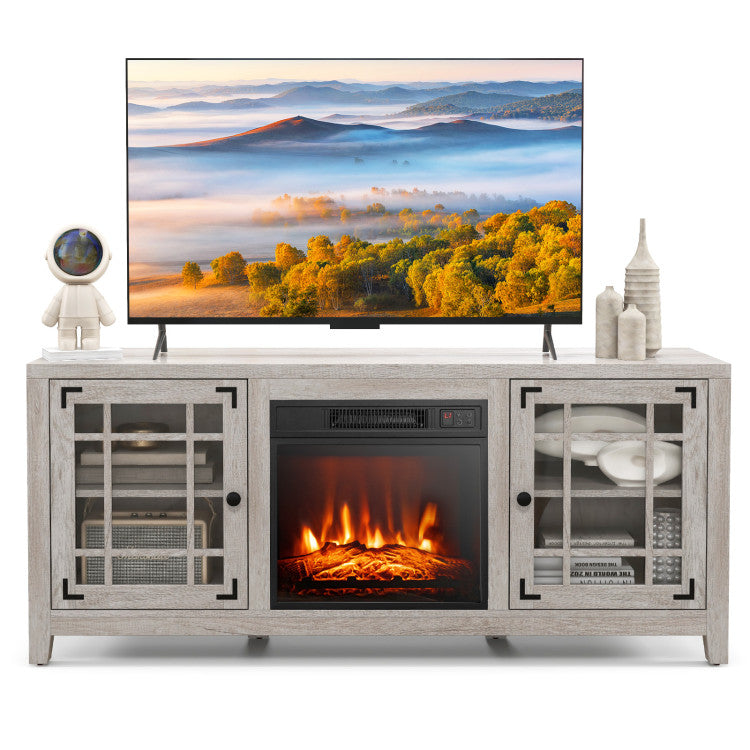 58 Inch Fireplace TV Stand with Adjustable Shelves for TVs up to 65 Inch