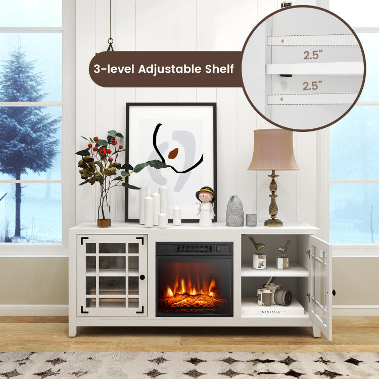 58 Inch Fireplace TV Stand with Adjustable Shelves for TVs up to 65 Inch