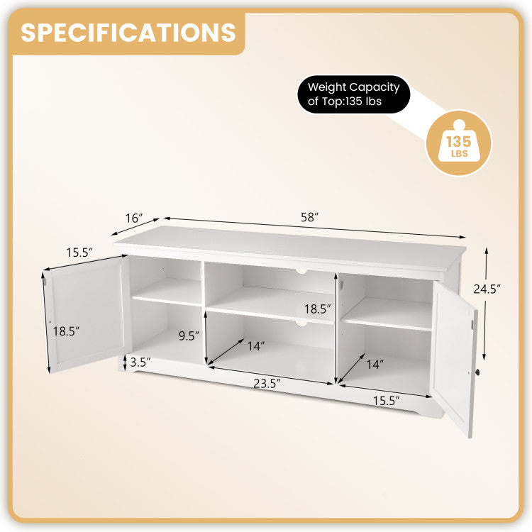 58 Inch TV Stand with Adjustable Shelves for up to 65 Inch TVs