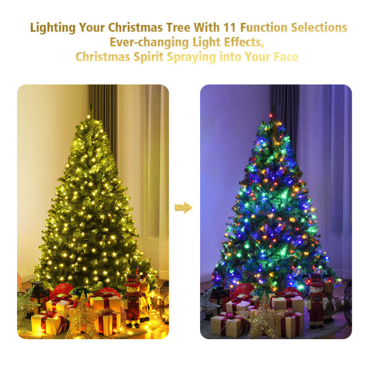 4/5/6/7/8/9 Feet Artificial Premium Hinged Christmas Tree with Multi-color Lights and Metal Base