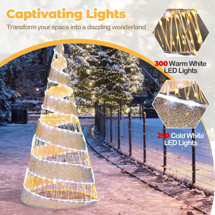 5 Feet Pre-lit Christmas Cone Tree with 300 Warm White and 250 Cold White LED Lights